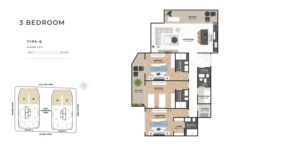 Hatimi Residences - Floorplans - 3 Bedroom Type B