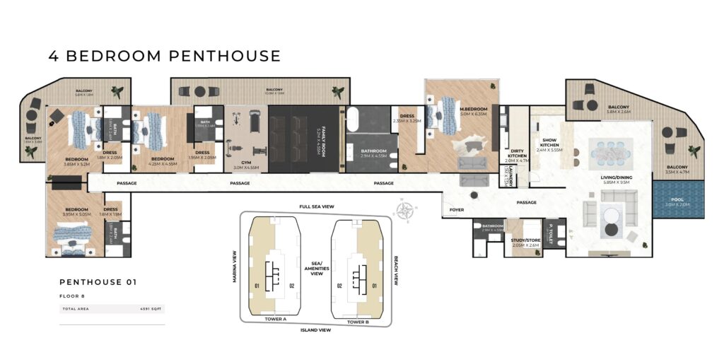 Hatimi Residences - Floorplans - 4 Bedroom Penthouse 01