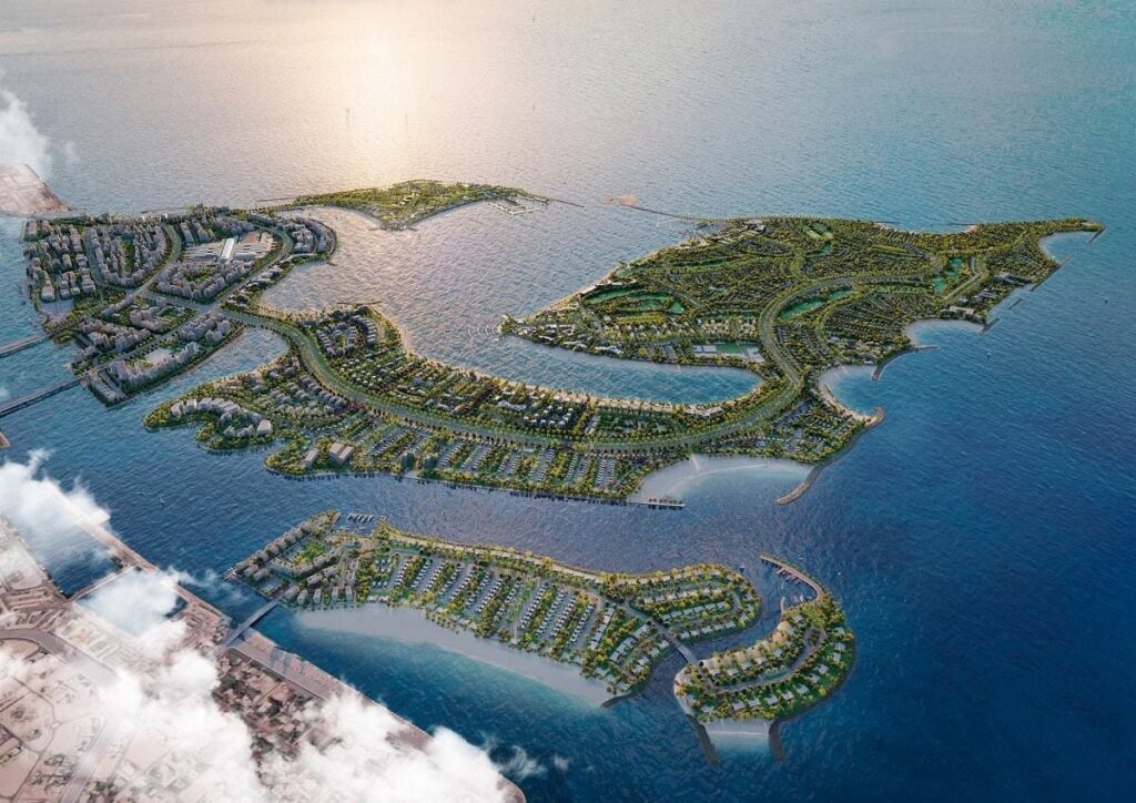 Aerial view of the Dubai Islands archipelago where Iluka Residences is located