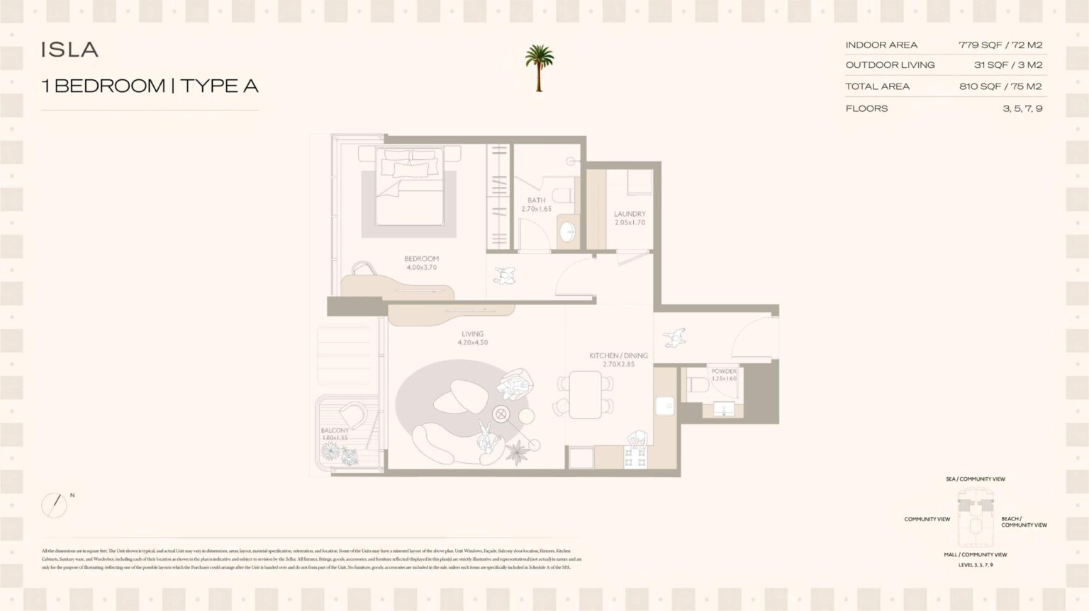 Isla Private Residences 1 bedroom apartment floor plan, layout 1, Dubai Islands