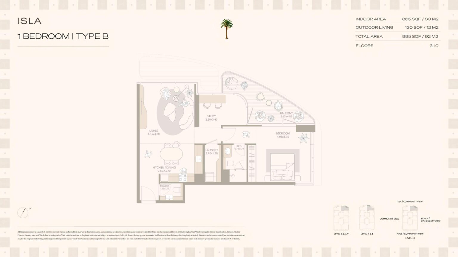 Isla Private Residences 1 bedroom apartment floor plan, layout 2, Dubai Islands