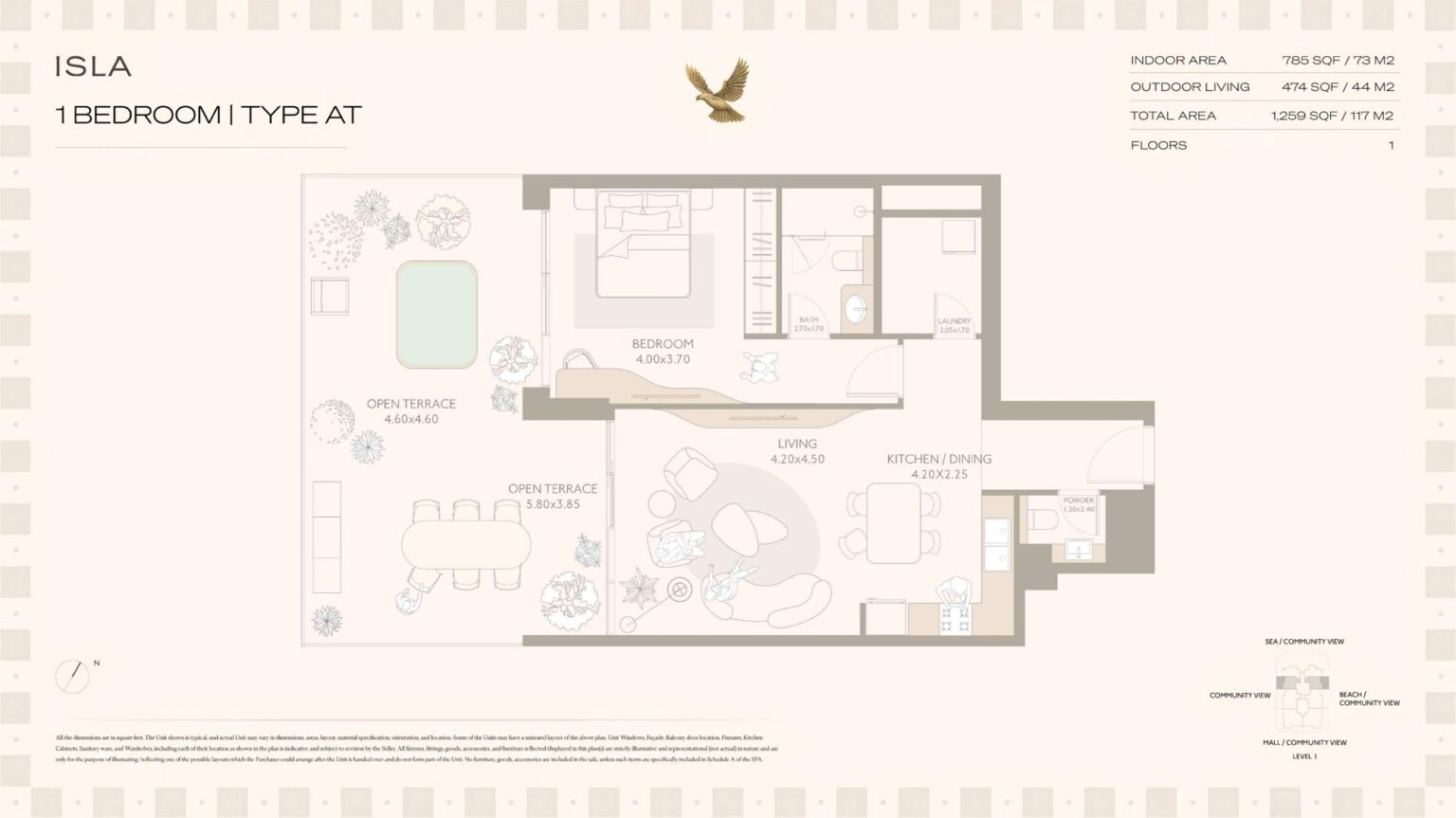 Isla Private Residences 1 bedroom apartment floor plan, layout 3, Dubai Islands
