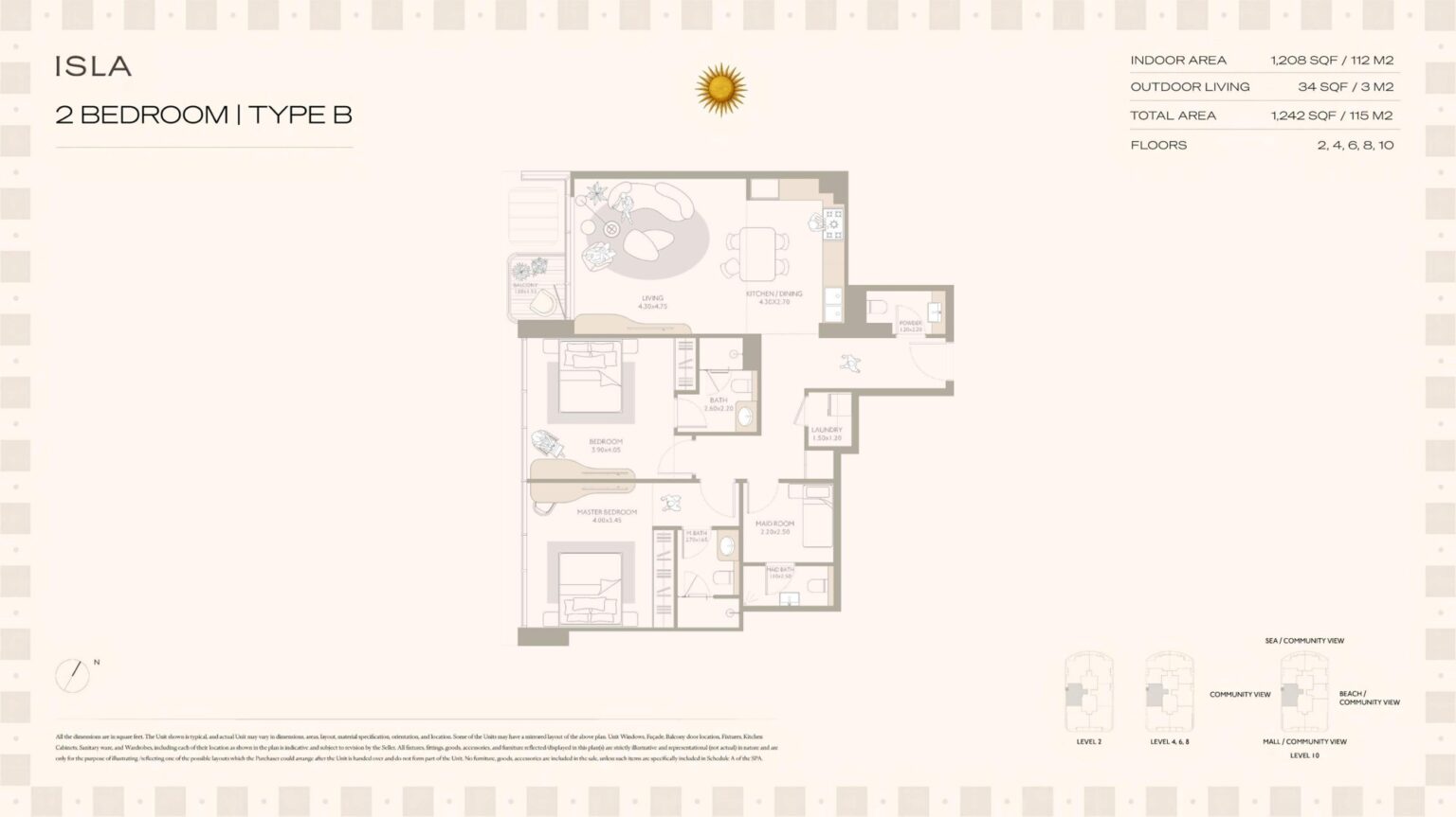 Isla Private Residences 2 bedroom apartment floor plan, layout 1, Dubai Islands