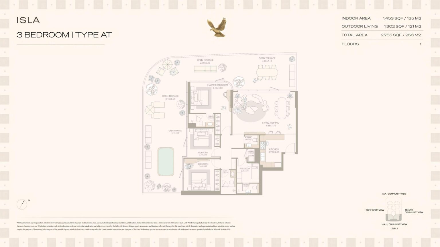 Isla Private Residences 3 bedroom apartment floor plan, layout 2, Dubai Islands
