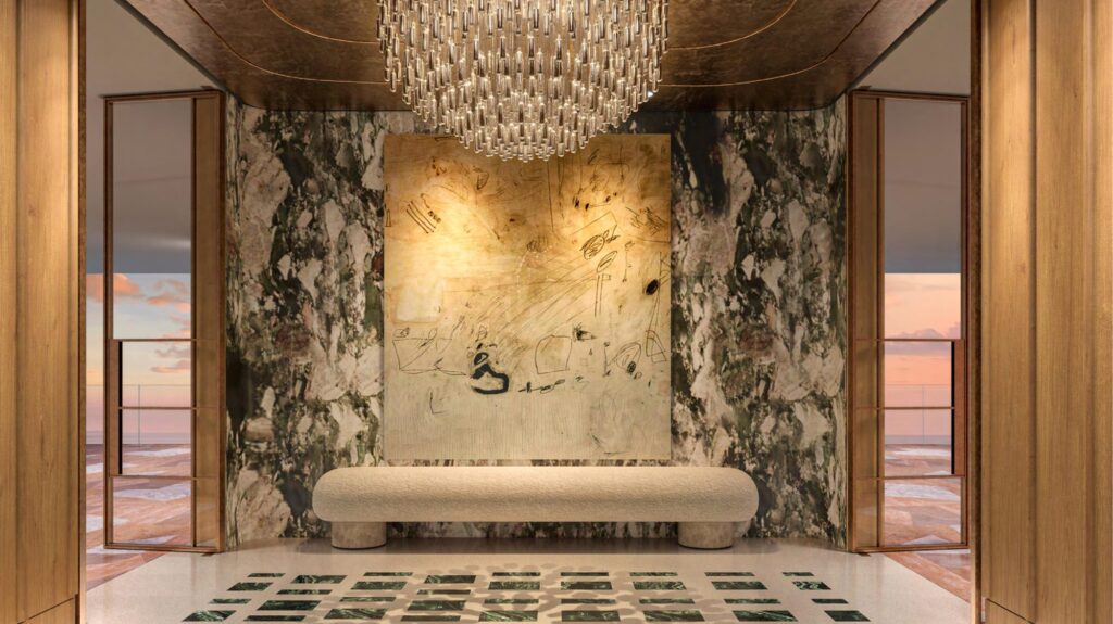 4 bedroom apartment marble entrance foyer with chandelier at Jumeirah Asora Bay
