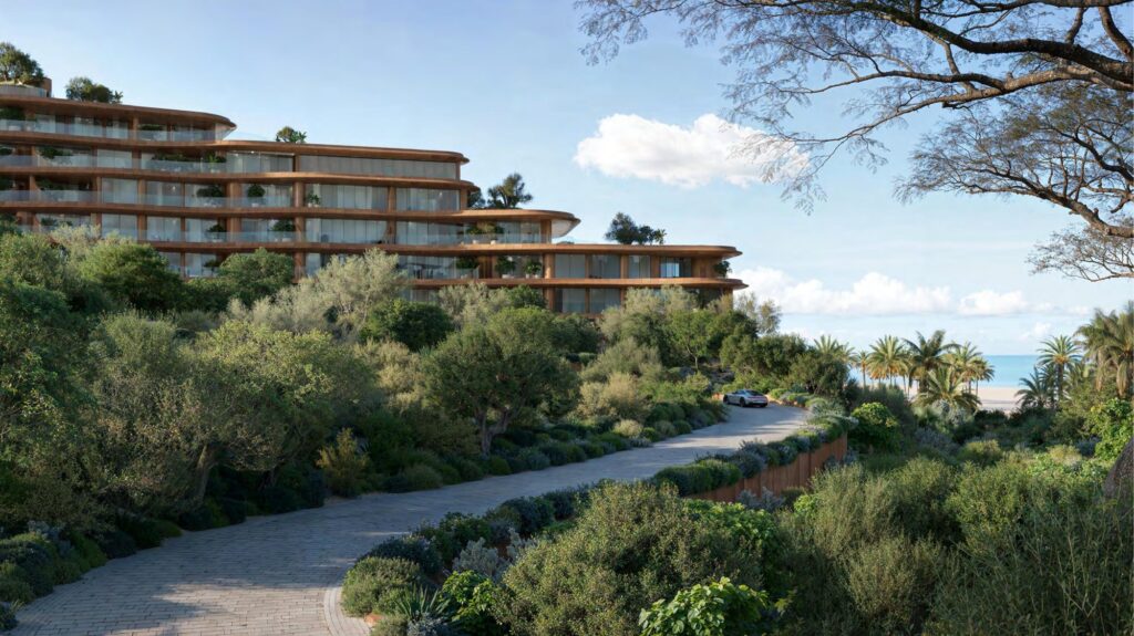 Terraced Jumeirah Asora Bay residences above lush hillside gardens, Jumeirah, Dubai