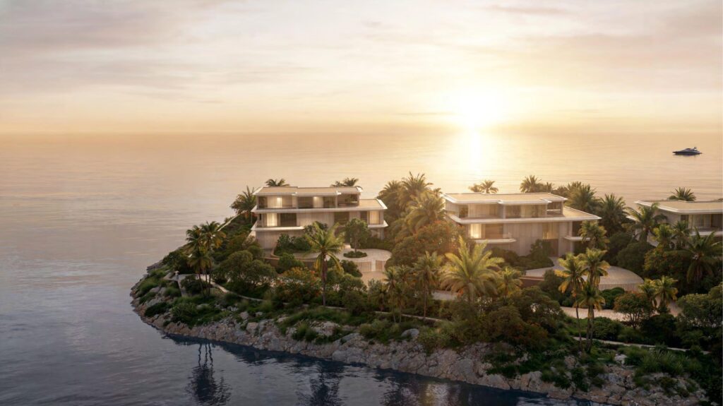 Ocean Mansions on their own headland at sunset at Jumeirah Asora Bay