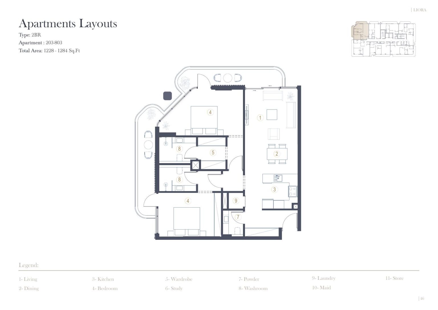 LIORA Residence 2 bedroom floor plan, unit 203 to 803, Dubai Islands
