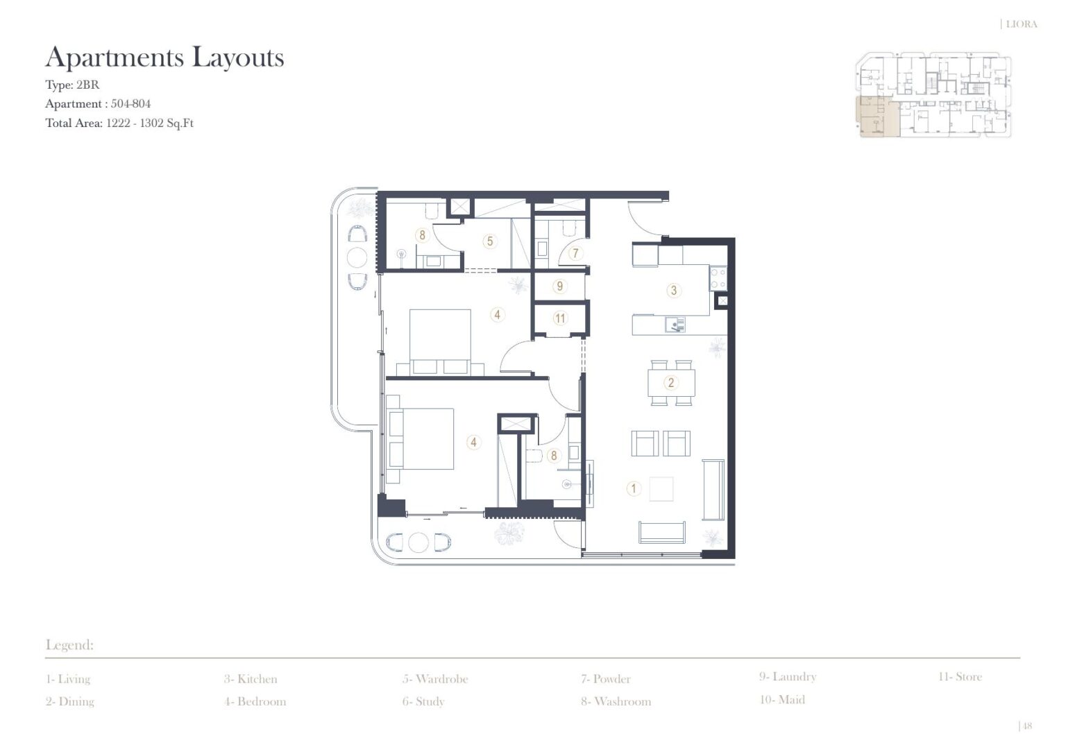 LIORA Residence 2 bedroom floor plan, unit 504 to 804, Dubai Islands