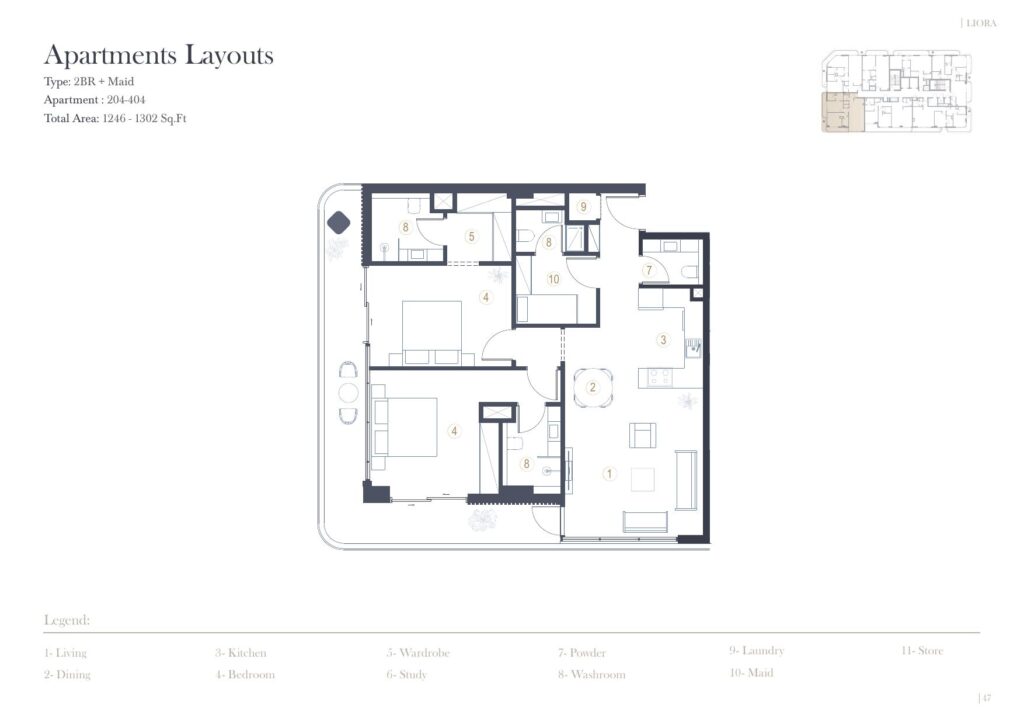 LIORA Residence - Floorplans - 2 Bedroom+Maid (Unit 204-404)