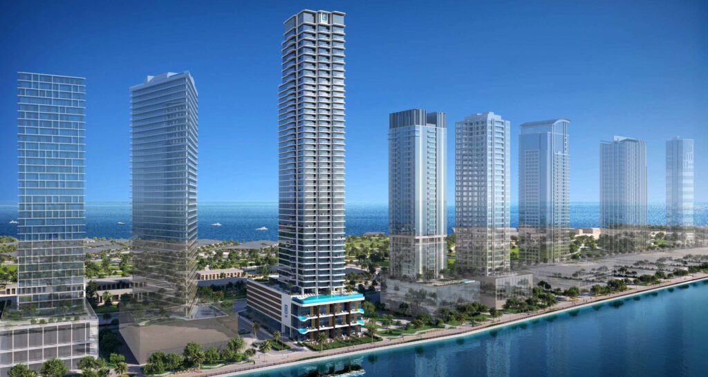 LIV Maritime among the Dubai Maritime City towers beside the water