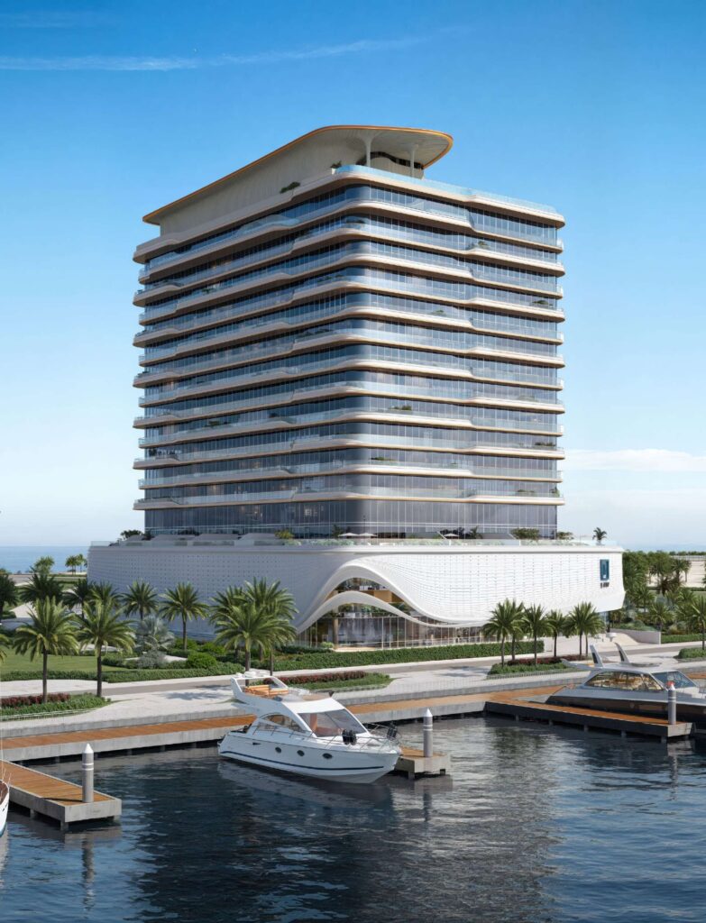 LIV Oceanside tower beside the marina moorings, Dubai Islands