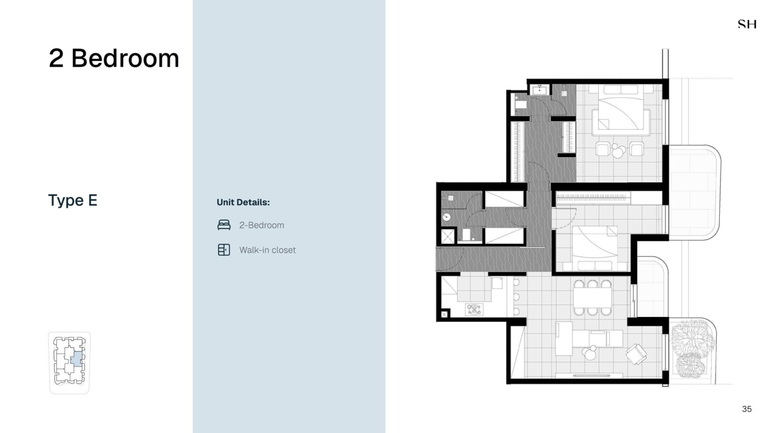 Marea Residences 2 bedroom apartment floor plan, layout 2, Dubai Islands