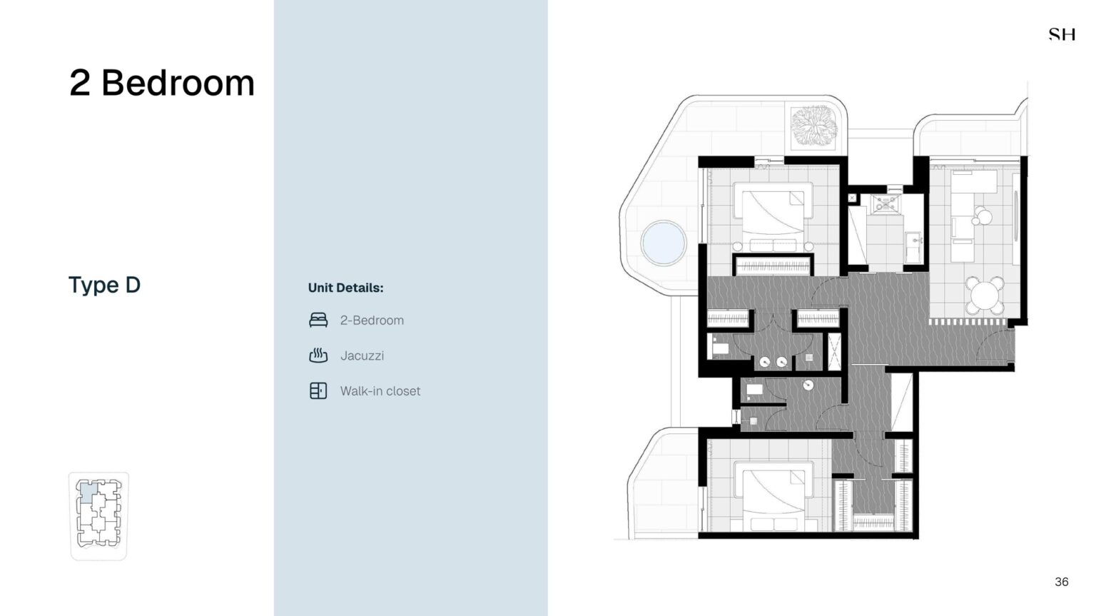 Marea Residences 2 bedroom apartment floor plan, layout 3, Dubai Islands