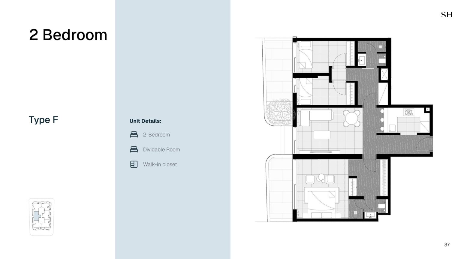 Marea Residences 2 bedroom apartment floor plan, layout 4, Dubai Islands