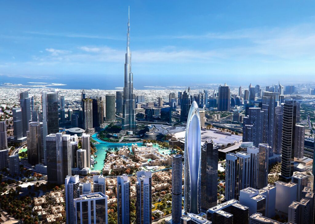 Aerial view of Mercedes Benz Places by Binghatti near Burj Khalifa, Downtown Dubai