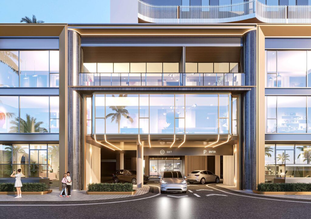 Double height glazed entrance and drop off at Nautis Residences, Dubai Islands