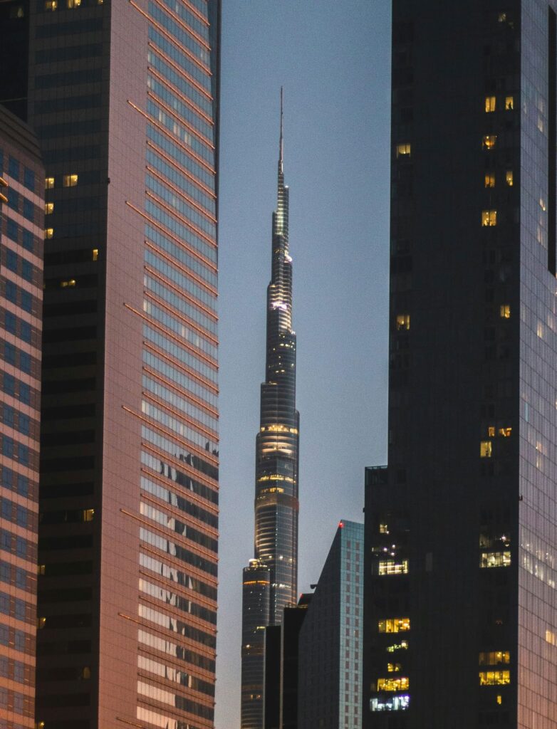 Burj Khalifa framed by Downtown towers near ONE Residence