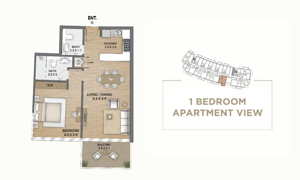 Ocean Tower - Floorplans - 1 Bedroom Type A