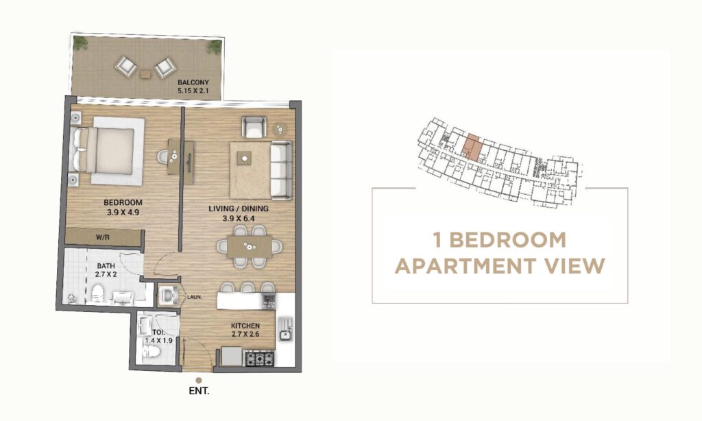 Ocean Tower - Floorplans - 1 Bedroom Type B