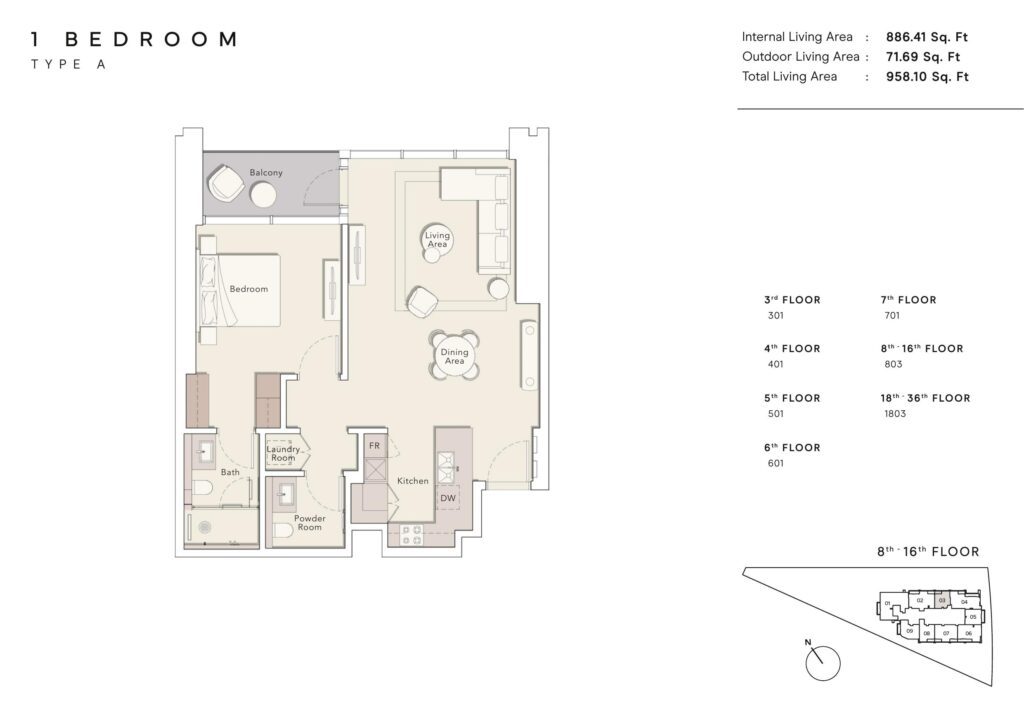 One River Point - Floorplans - 1 Bedroom Type A