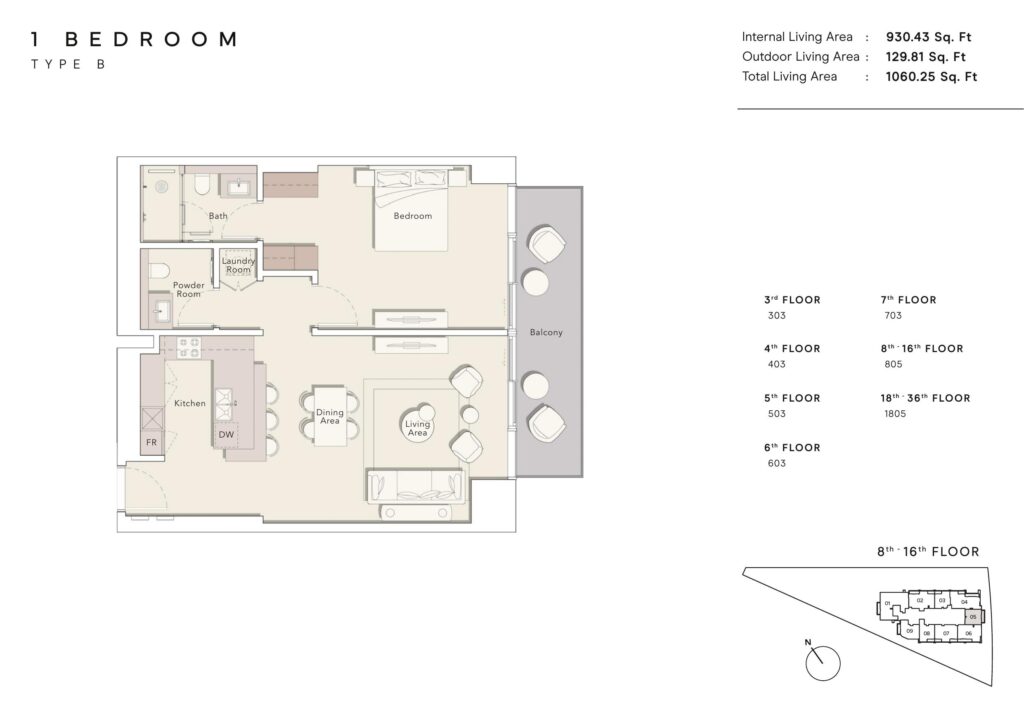 One River Point - Floorplans - 1 Bedroom Type B