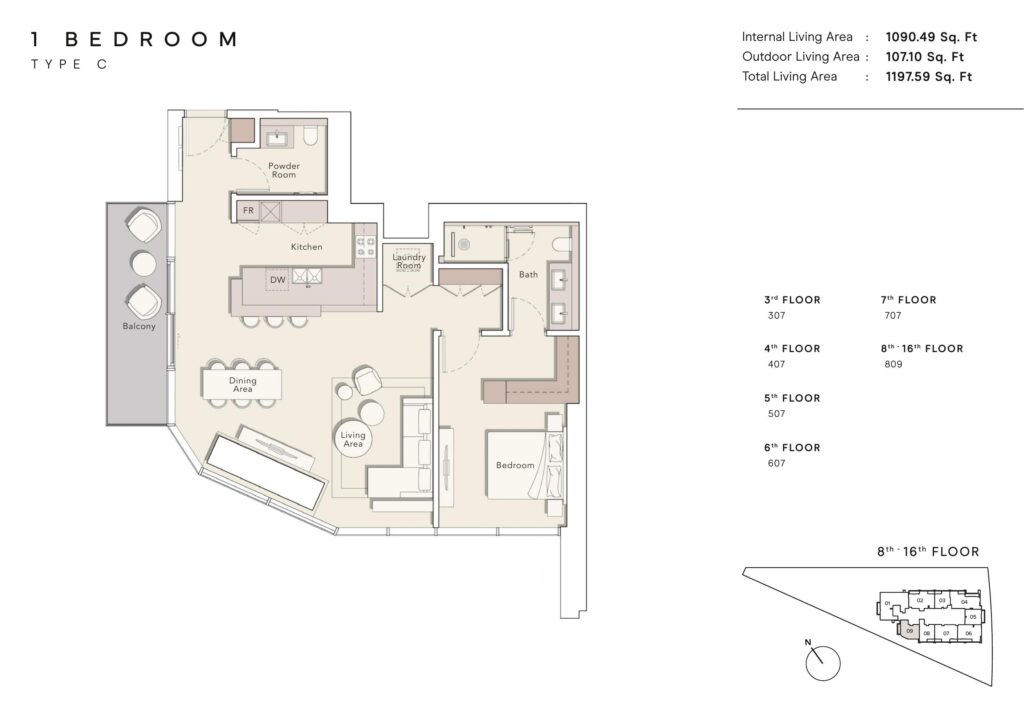 One River Point - Floorplans - 1 Bedroom Type C