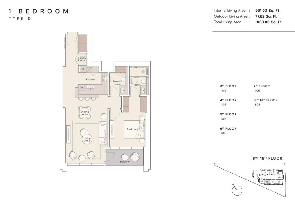 One River Point - Floorplans - 1 Bedroom Type D