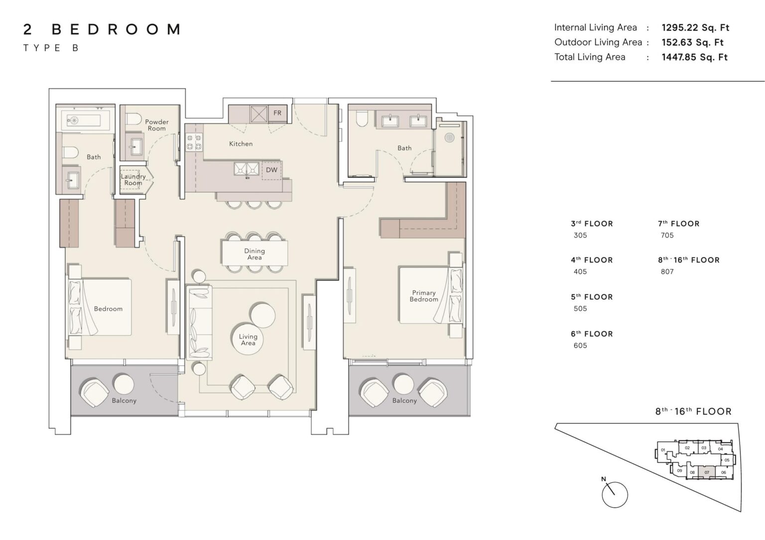 One River Point 2 bedroom type B floor plan, Business Bay, Dubai