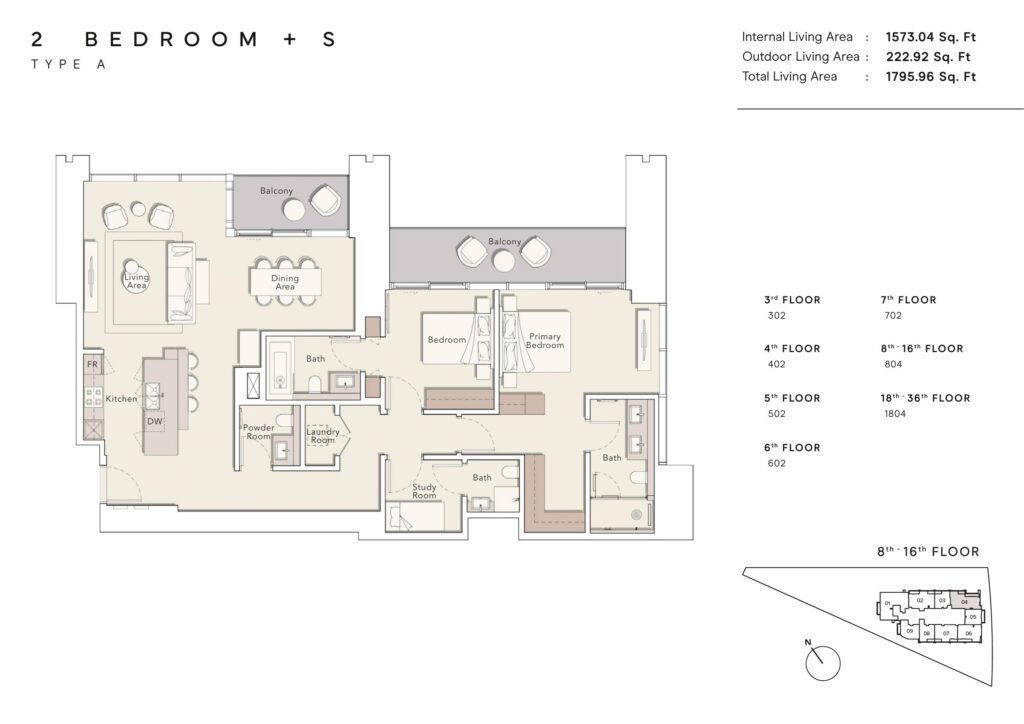 One River Point - Floorplans - 2 Bedroom+S Type D