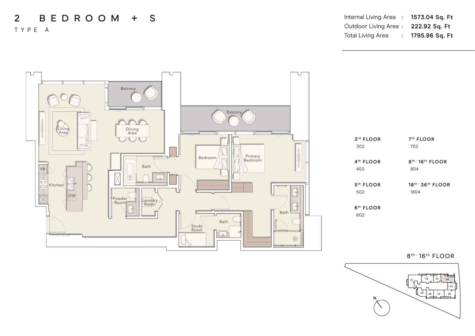One River Point 2 bedroom with study type D floor plan, Business Bay, Dubai