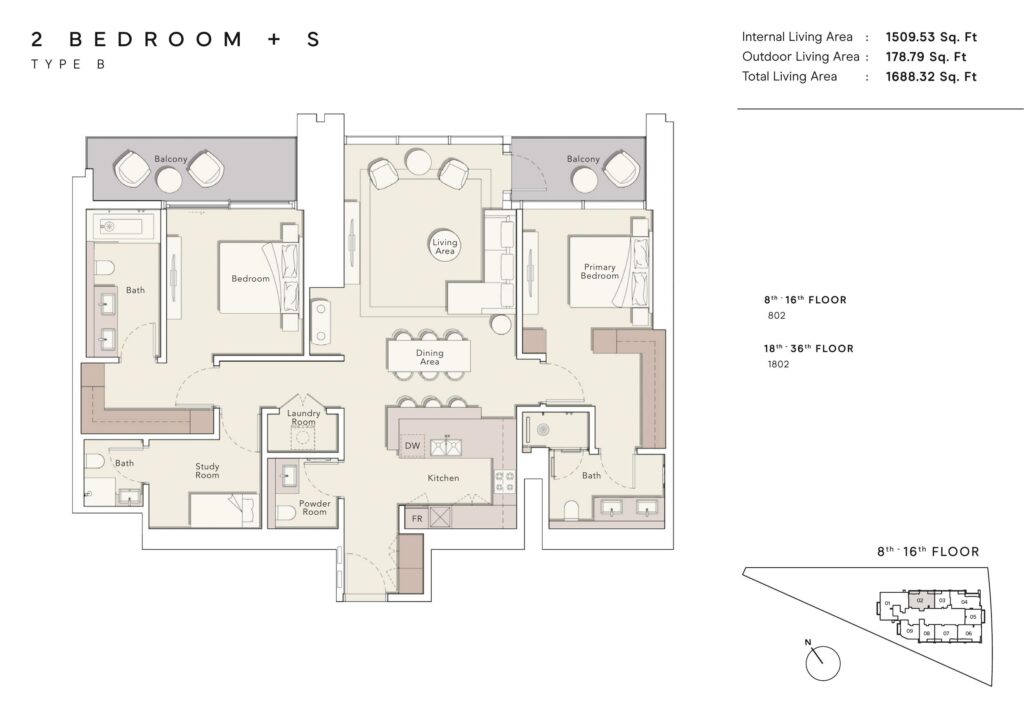 One River Point - Floorplans - 2 Bedroom+S Type E