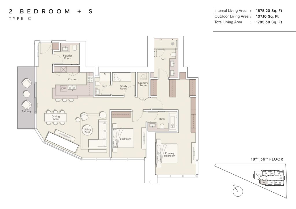 One River Point - Floorplans - 2 Bedroom+S Type F