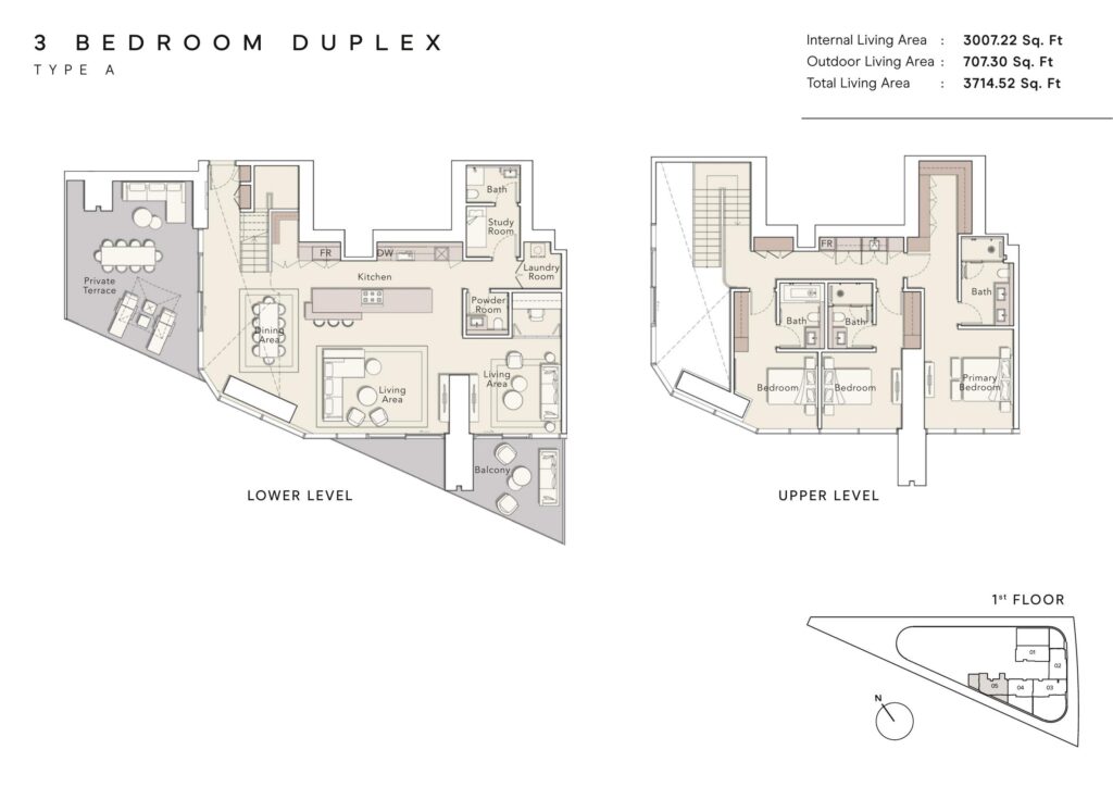 One River Point - Floorplans - 3 Bedroom Duplex Type A