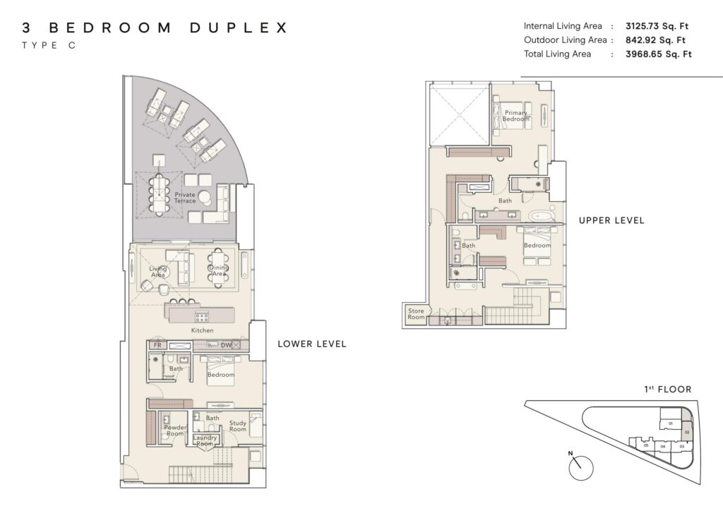 One River Point - Floorplans - 3 Bedroom Duplex Type C