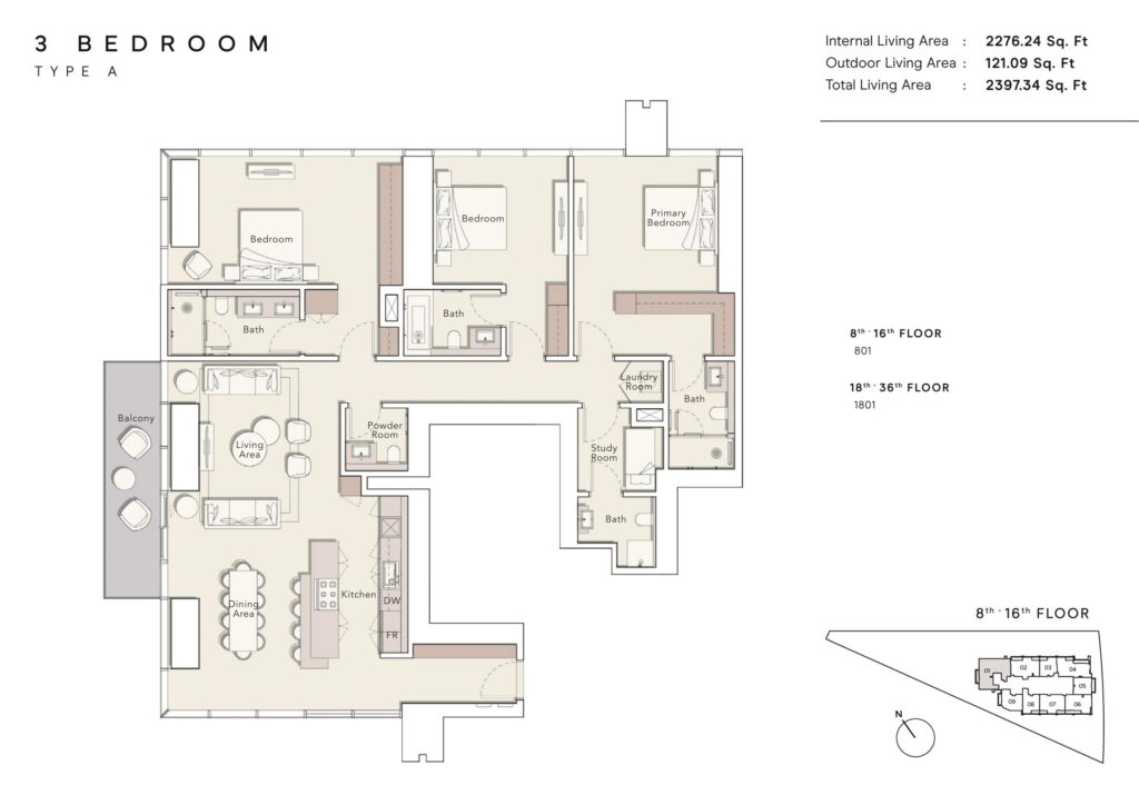 One River Point - Floorplans - 3 Bedroom Type A
