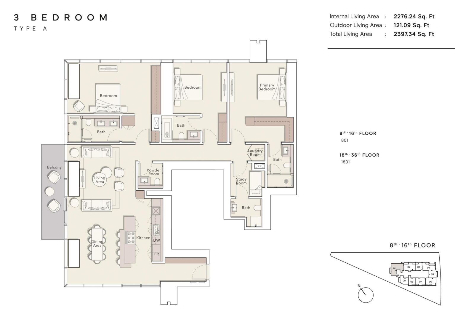 One River Point 3 bedroom type A floor plan, Business Bay, Dubai