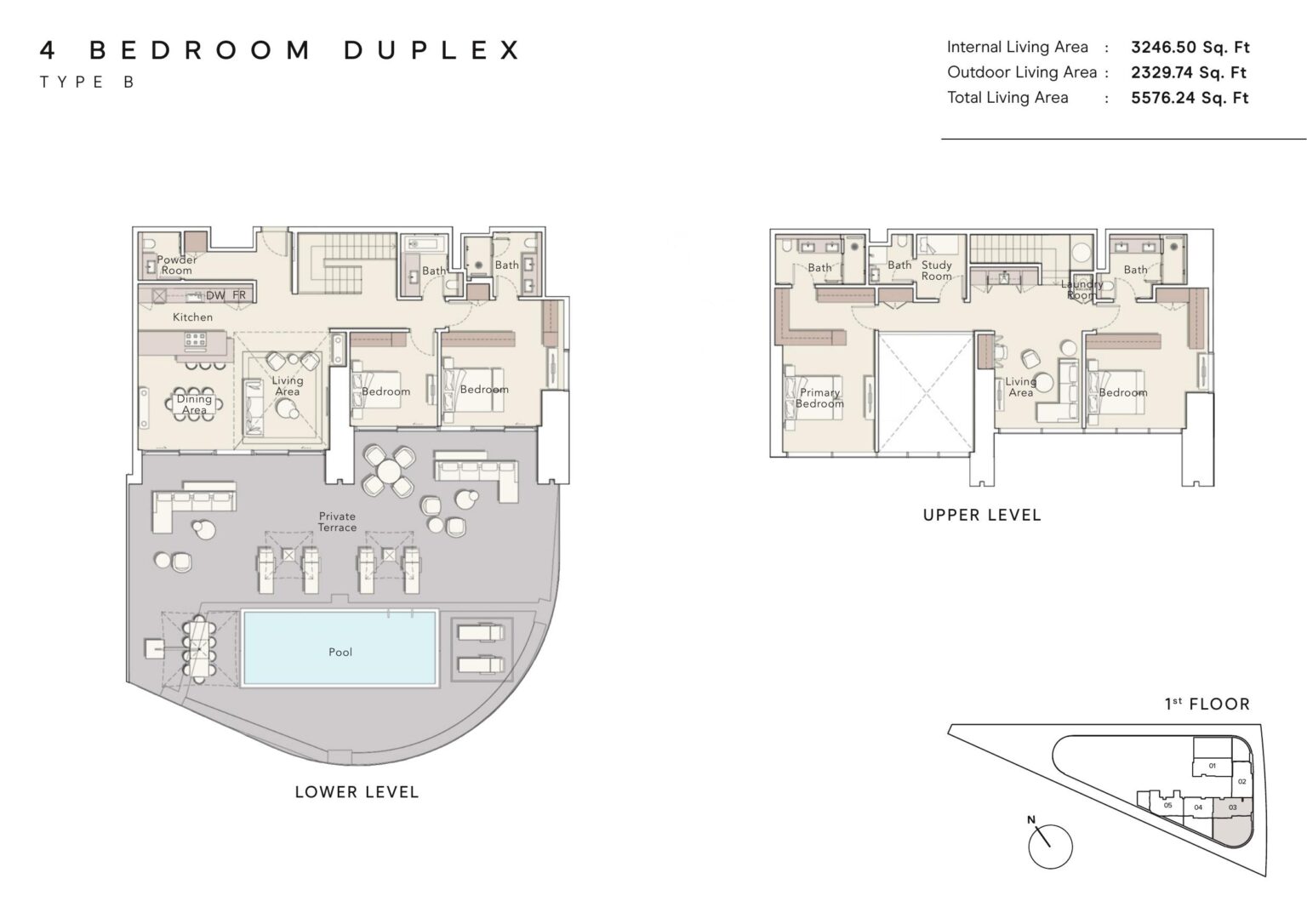 One River Point 4 bedroom Duplex type B floor plan, Business Bay, Dubai