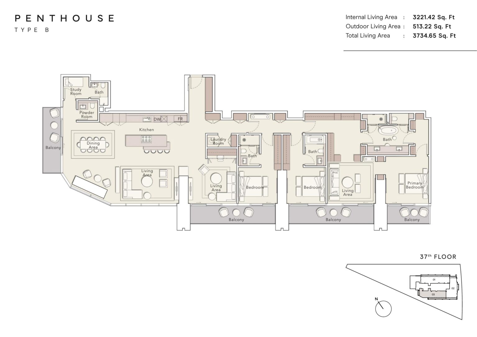 One River Point Penthouse type B floor plan, Business Bay, Dubai