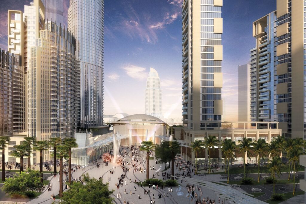 Opera District boulevard and towers beside Opera Grand, Downtown Dubai
