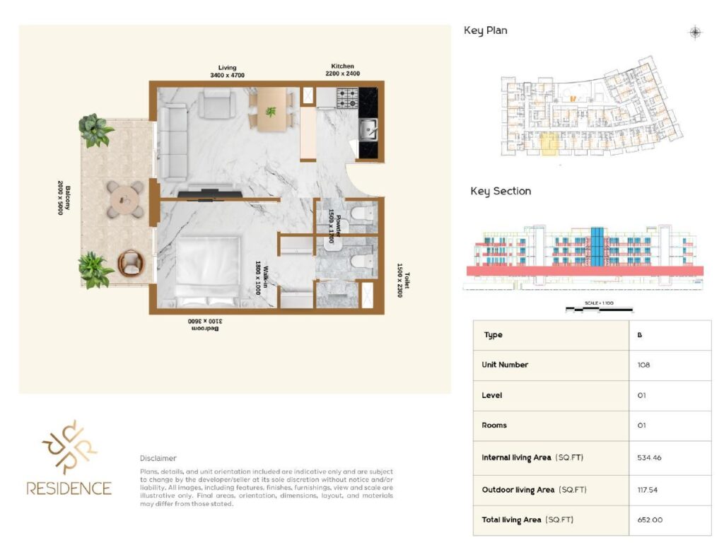 RR Residence - 1 Bedroom Floorplan (1)