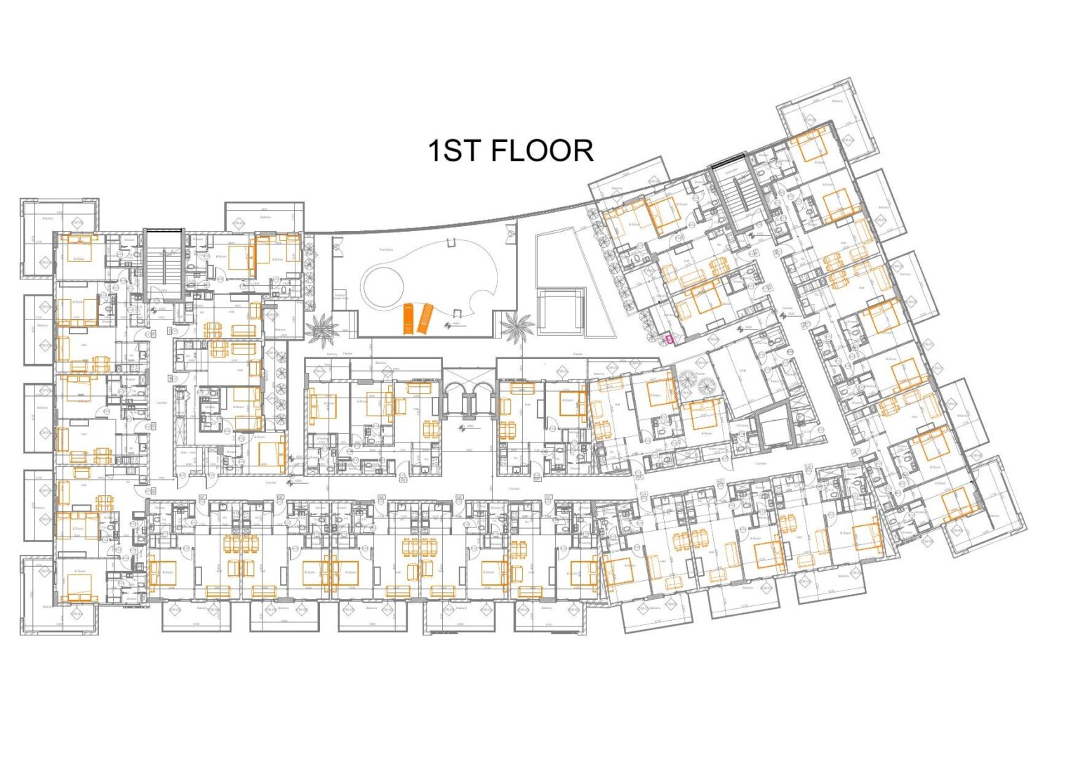 RR Residence first floor plate plan with studio, 1 and 2 bedroom units, Dubai South