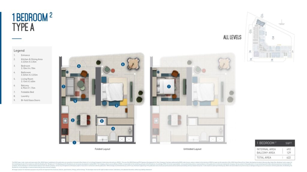 Rove Home Marasi Drive - Floorplans - 1 Bedroom Type A