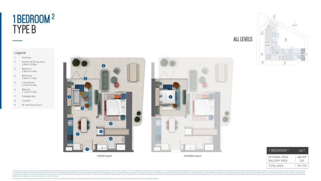 Rove Home Marasi Drive - Floorplans - 1 Bedroom Type B