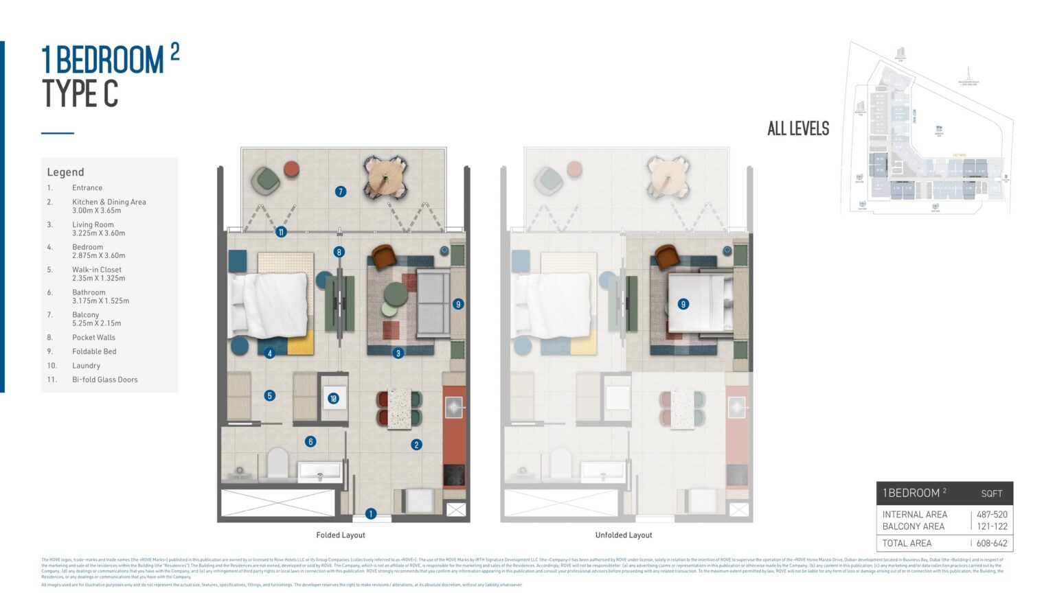 Rove Home Marasi Drive 1 bedroom apartment floor plan, type C, Business Bay