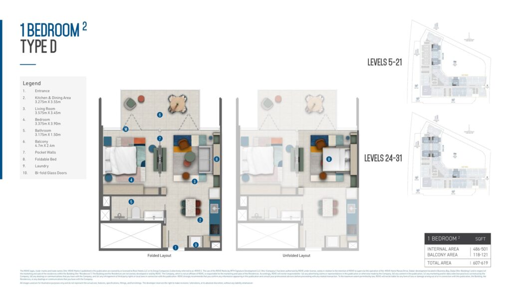 Rove Home Marasi Drive - Floorplans - 1 Bedroom Type D