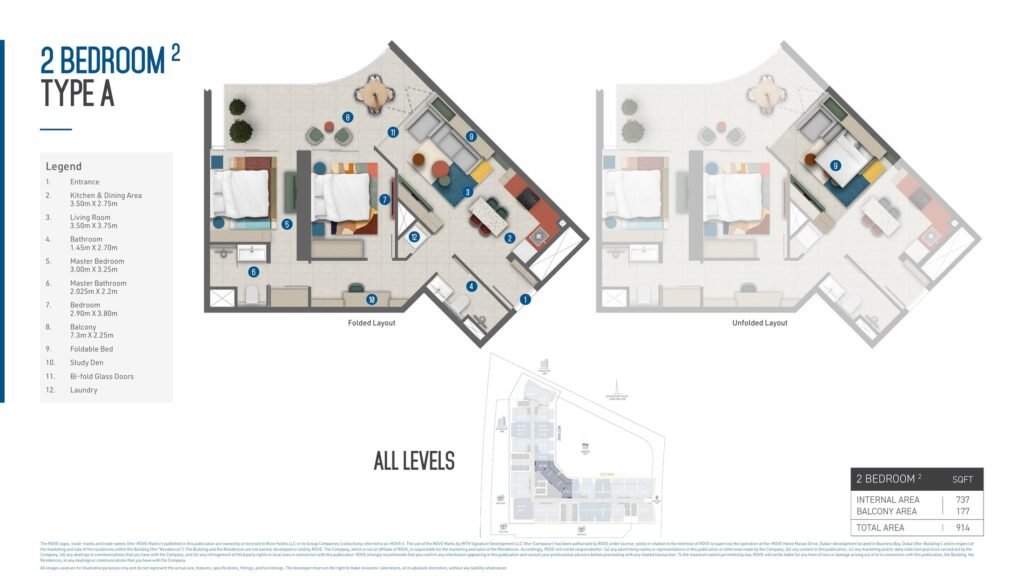 Rove Home Marasi Drive - Floorplans - 2 Bedroom Type A