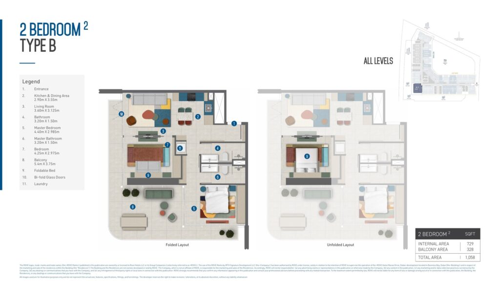 Rove Home Marasi Drive - Floorplans - 2 Bedroom Type B