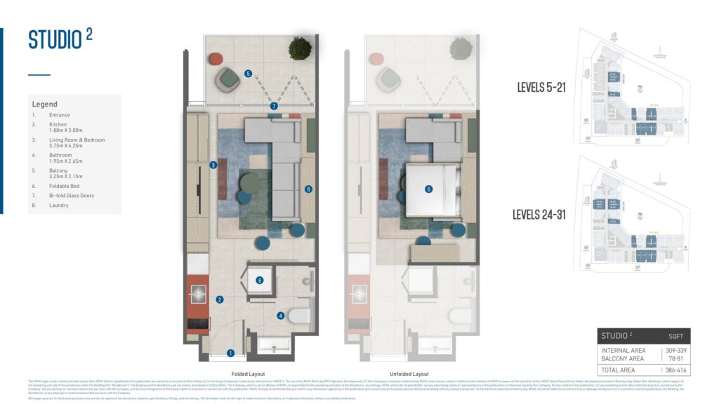 Rove Home Marasi Drive - Floorplans - Studio