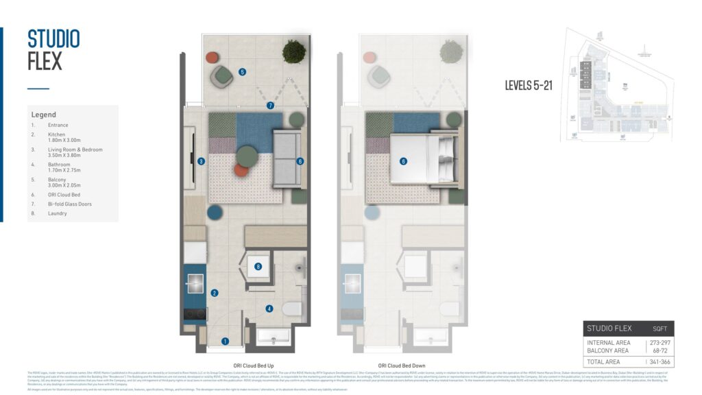 Rove Home Marasi Drive - Floorplans - Studio Flex